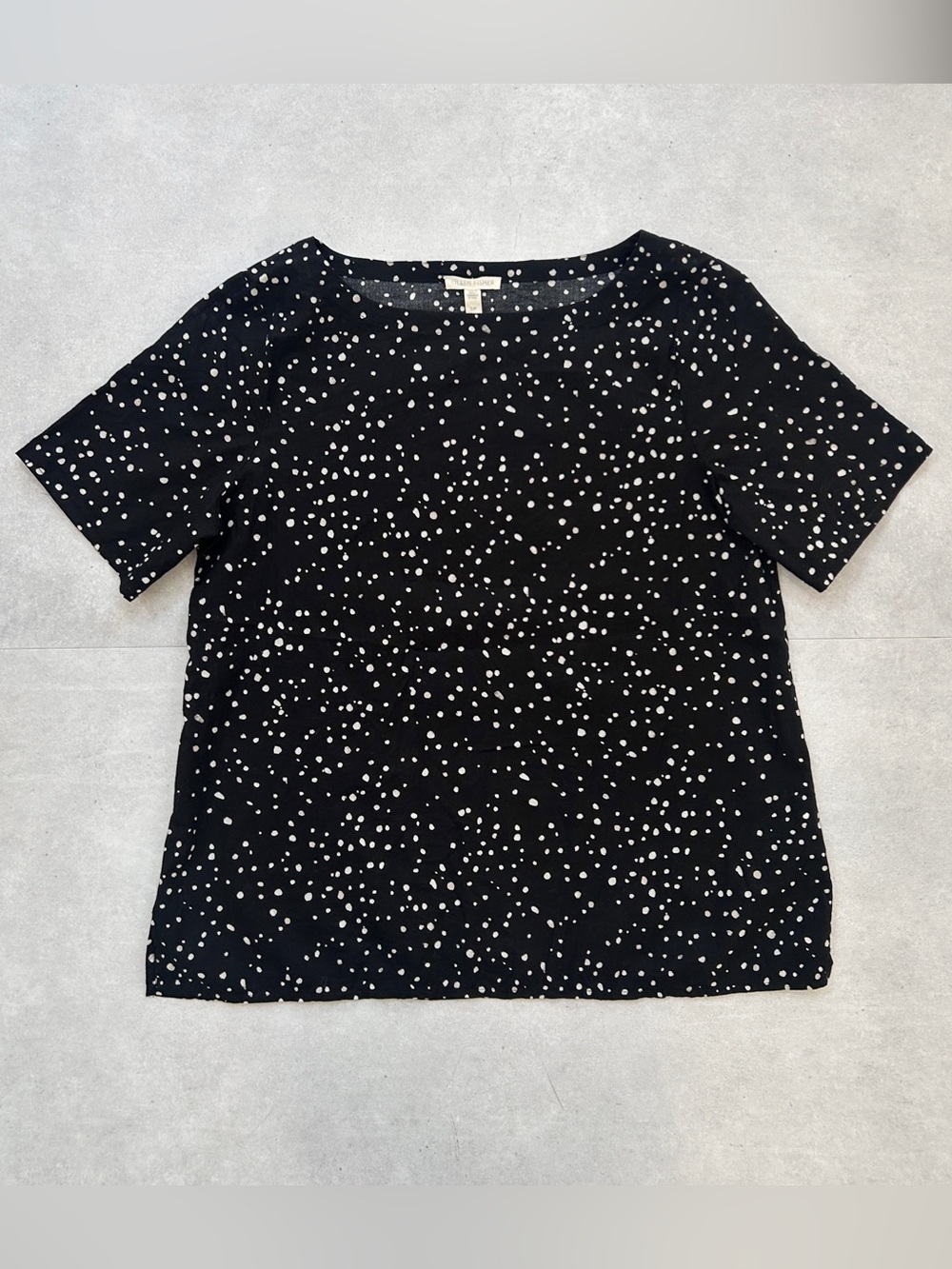 Eileen Fisher Dot Print Organic Cotton A-Line Blouse, Black & White, Size S